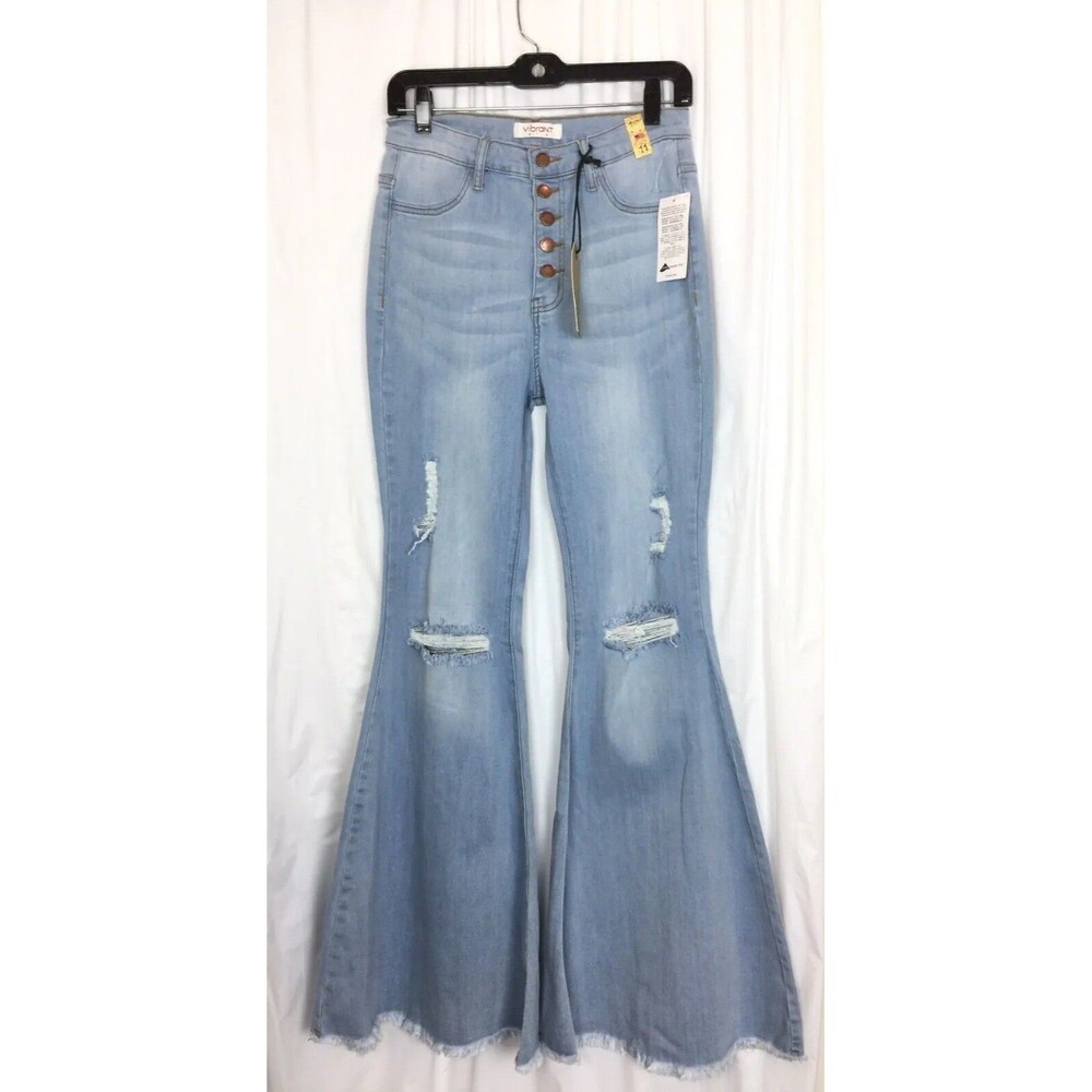Vibrant Miu Jeans Junior’s Sz 11 Blue Denim Destroyed Bell Leg Vintage Look New